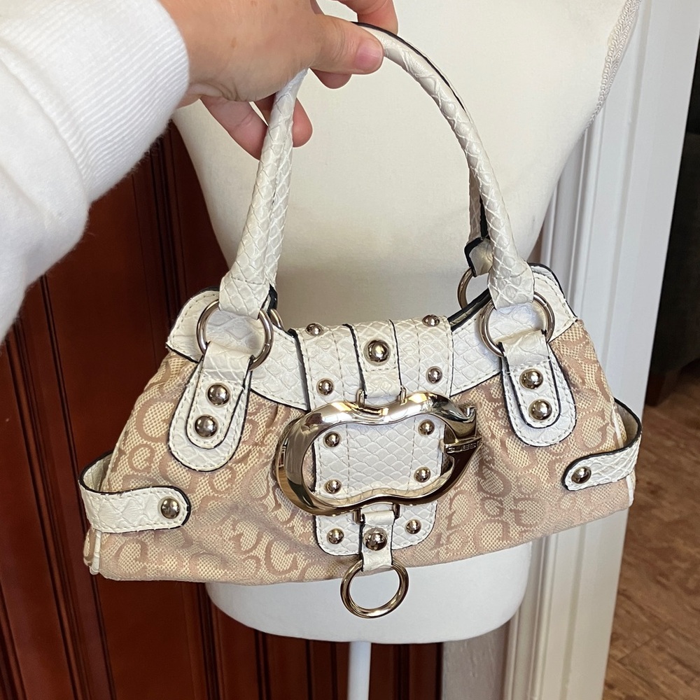 Vintage Rare Find Guess Rare Find Beige Monogram hand mini  Bag with white Trim